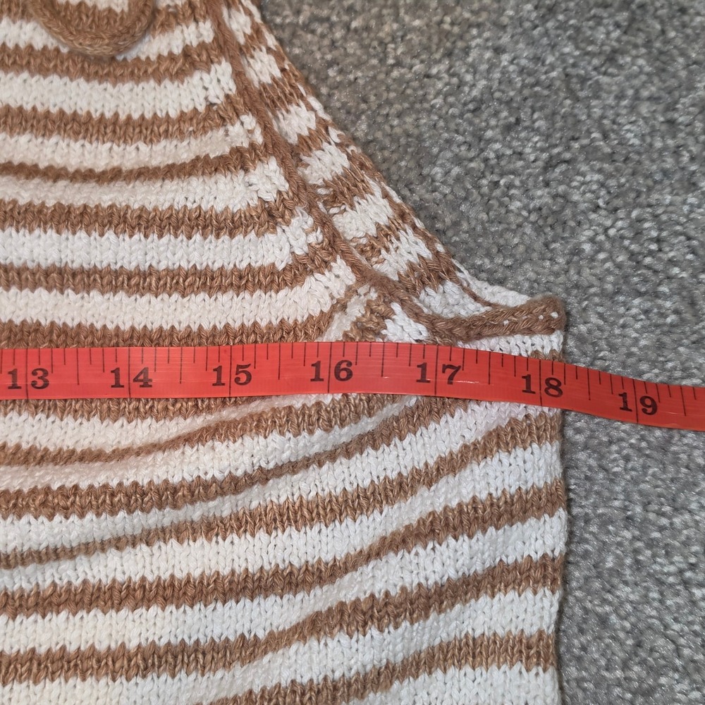 Free People Striped Knit Tank Top Tan White Tie Shoulder Sleeveless Small - Picture 6 of 7